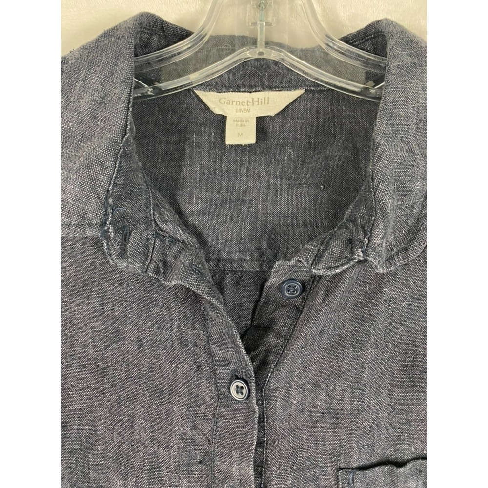 Garnet Hill 100% Linen Knee Length Dress Women Sz M Denim Blue Coastal - Picture 4 of 10